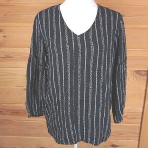 Garnet Hill Organic Black and White Striped Long Sleeve Top Size‎ Medium